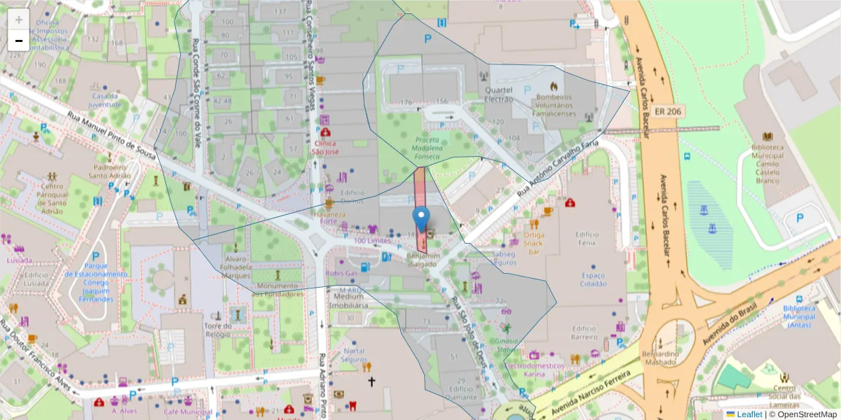 Mapa detalhado do código postal 4760-999 com limites, códigos postais vizinhos e agências dos correios