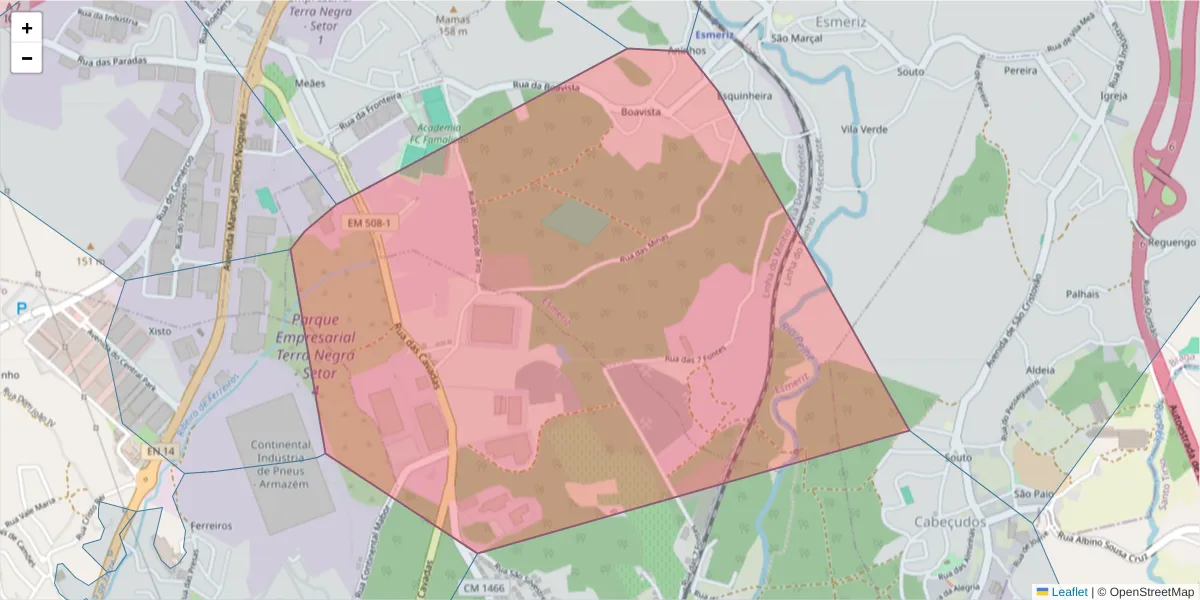Mapa detalhado do código postal 4760 com limites, códigos postais vizinhos e agências dos correios