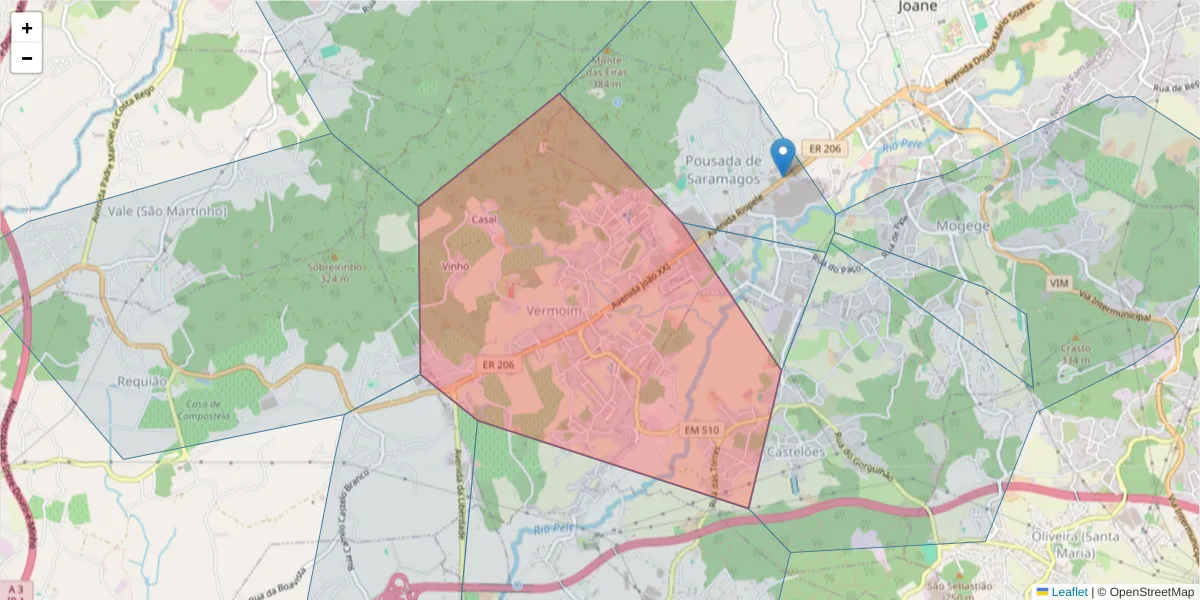 Mapa detalhado do código postal 4770-420 Pousada de Saramagos com limites, códigos postais vizinhos e agências dos correios