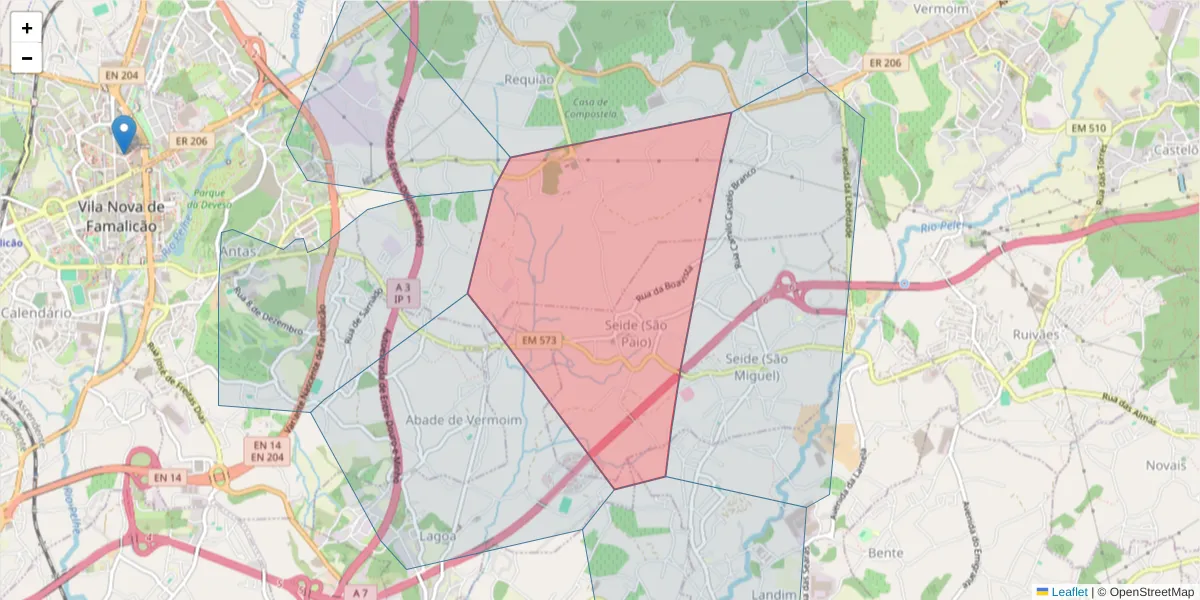 Mapa detalhado do código postal 4770-667 com limites, códigos postais vizinhos e agências dos correios