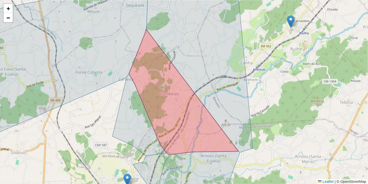 Mapa detalhado do código postal 4775-019 com limites, códigos postais vizinhos e agências dos correios