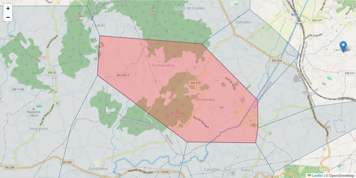 Mapa detalhado do código postal 4775-142 com limites, códigos postais vizinhos e agências dos correios