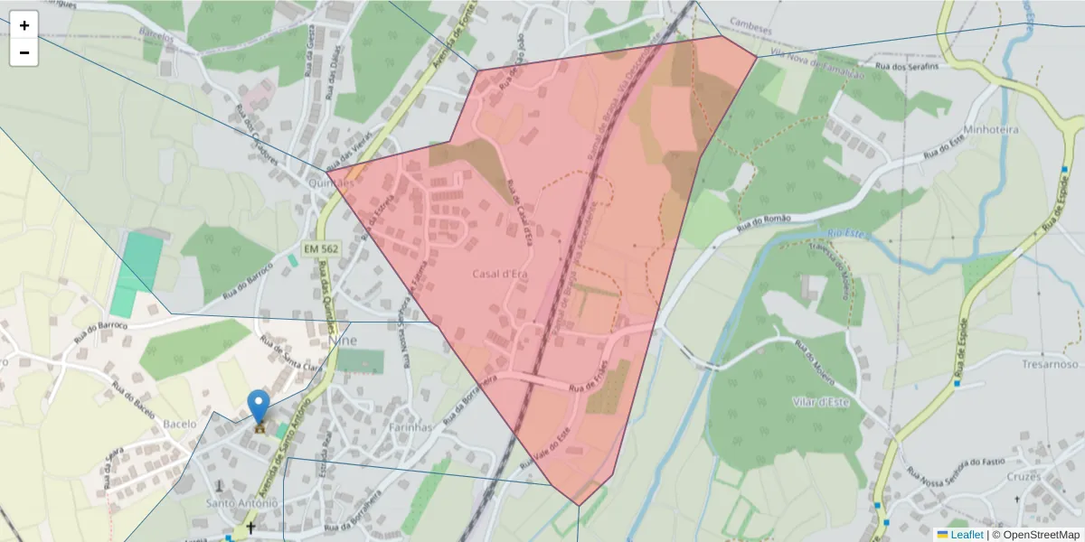 Mapa detalhado do código postal 4775-442 com limites, códigos postais vizinhos e agências dos correios