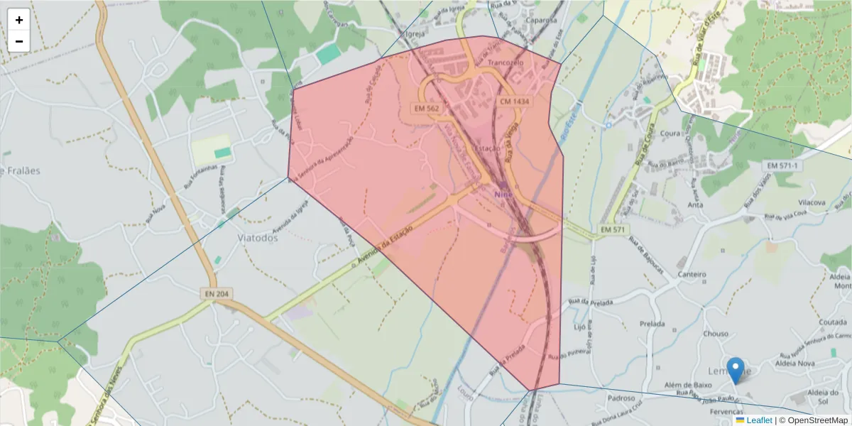 Mapa detalhado do código postal 4775-446 com limites, códigos postais vizinhos e agências dos correios