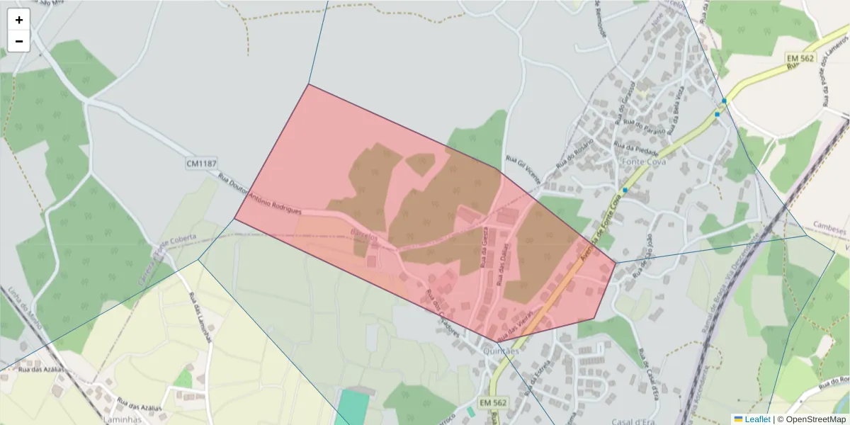 Mapa detalhado do código postal 4775-449 Nine com limites, códigos postais vizinhos e agências dos correios