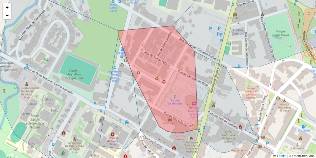 Mapa detalhado do código postal 4780-017 com limites, códigos postais vizinhos e agências dos correios
