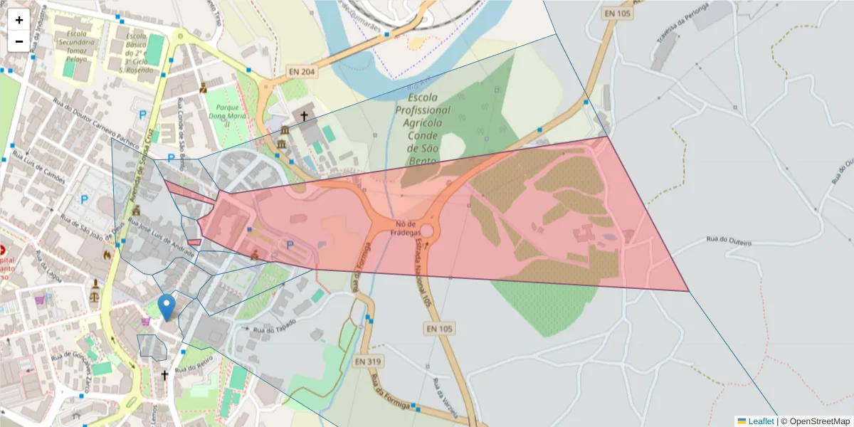 Mapa detalhado do código postal 4780-370 com limites, códigos postais vizinhos e agências dos correios