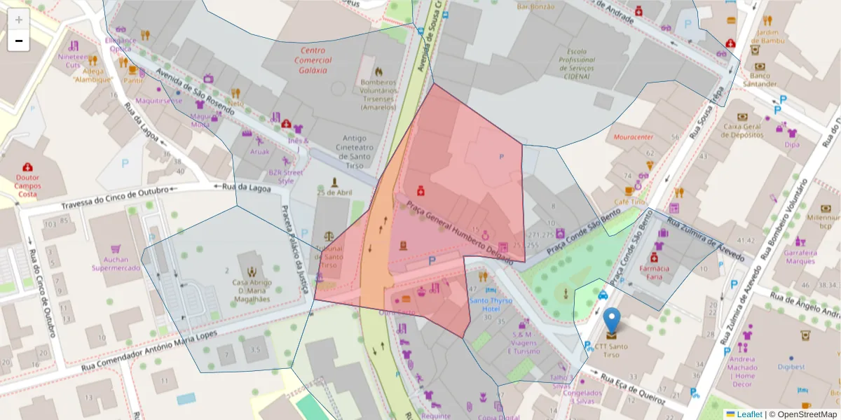 Mapa detalhado do código postal 4780-376 com limites, códigos postais vizinhos e agências dos correios