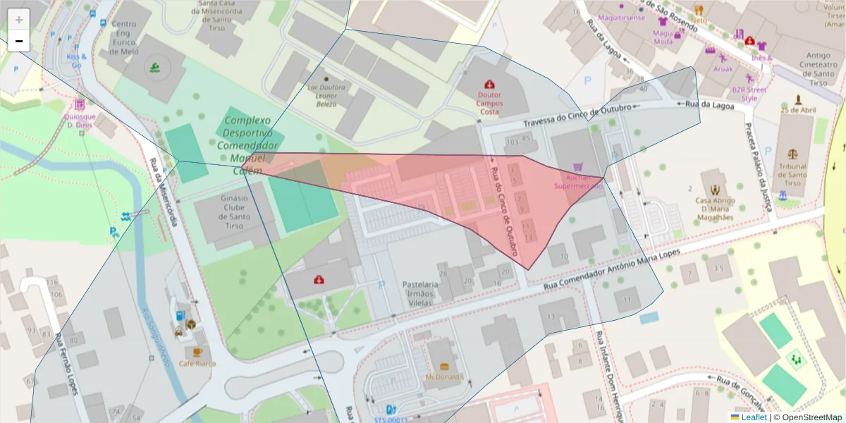 Mapa detalhado do código postal 4780-383 com limites, códigos postais vizinhos e agências dos correios