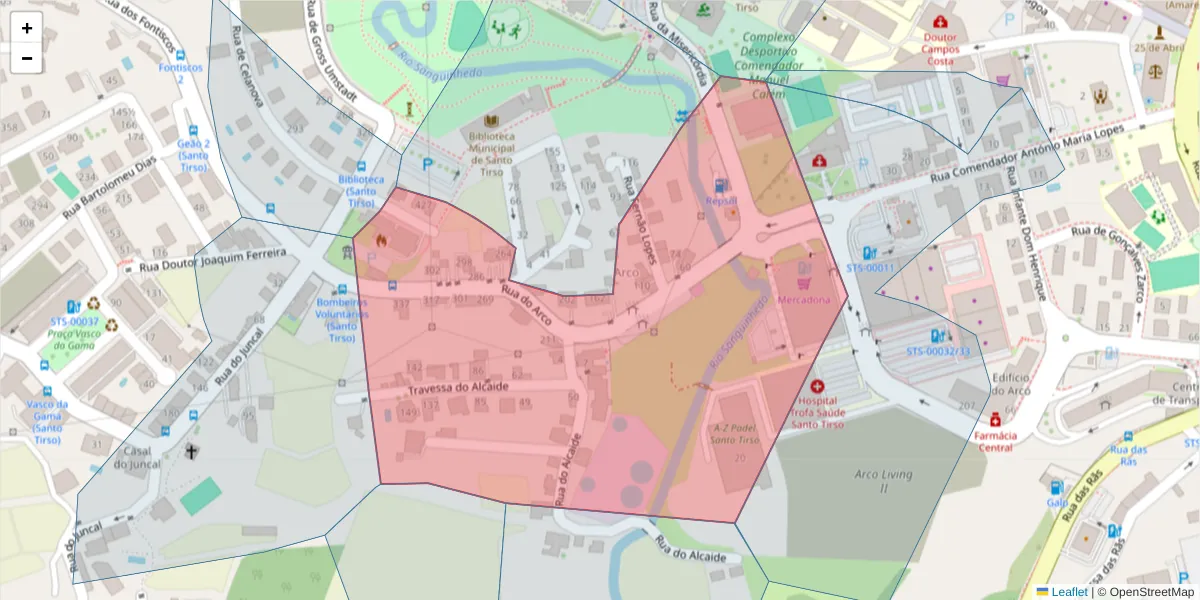 Mapa detalhado do código postal 4780-401 com limites, códigos postais vizinhos e agências dos correios