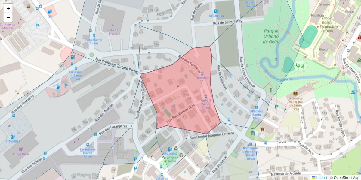 Mapa detalhado do código postal 4780-407 com limites, códigos postais vizinhos e agências dos correios