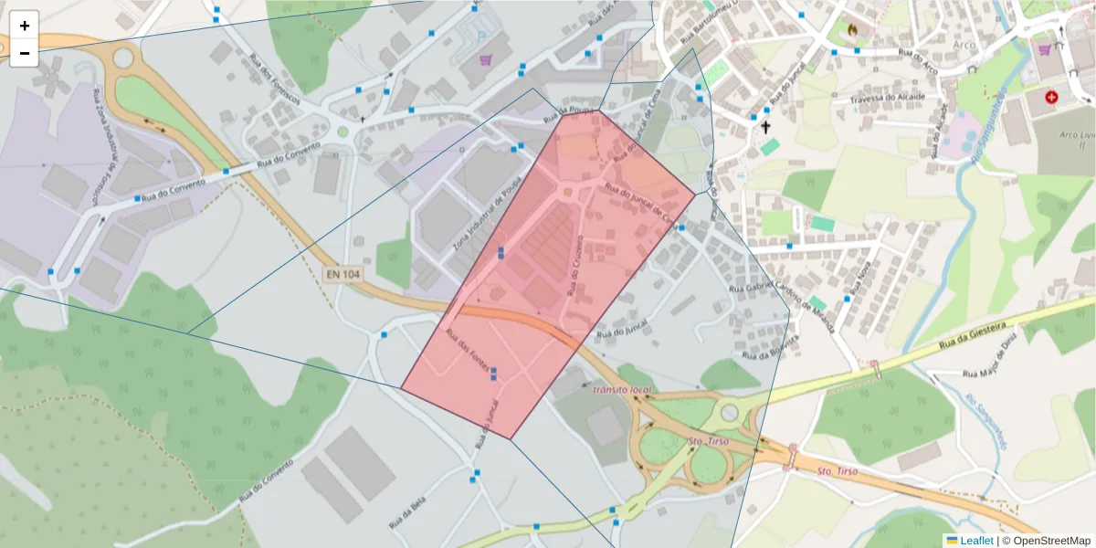 Mapa detalhado do código postal 4780-431 com limites, códigos postais vizinhos e agências dos correios