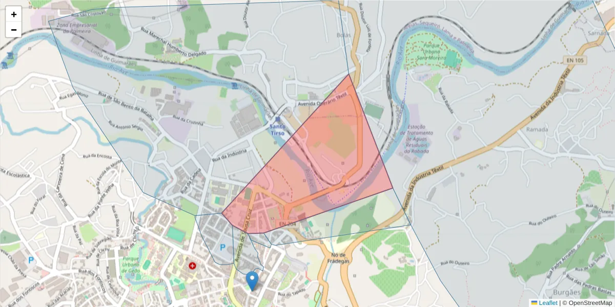 Mapa detalhado do código postal 4780-448 com limites, códigos postais vizinhos e agências dos correios