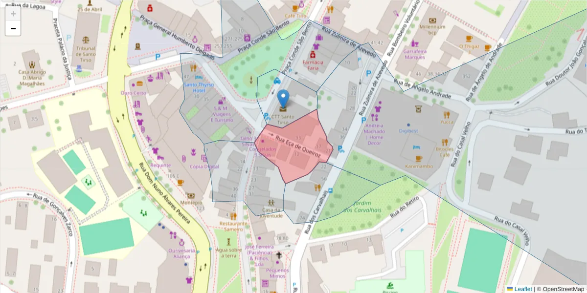 Mapa detalhado do código postal 4780-455 com limites, códigos postais vizinhos e agências dos correios
