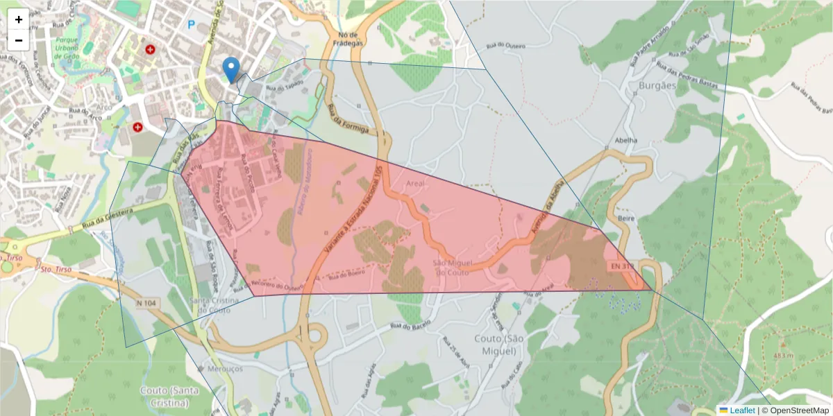 Mapa detalhado do código postal 4780-468 com limites, códigos postais vizinhos e agências dos correios