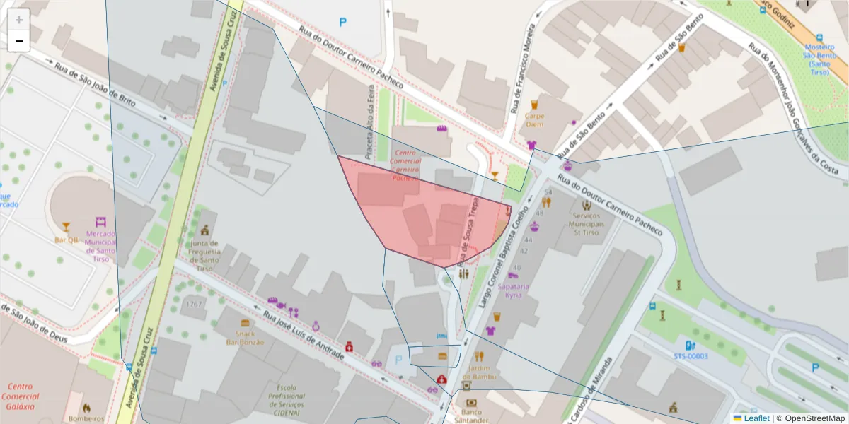 Mapa detalhado do código postal 4780-474 com limites, códigos postais vizinhos e agências dos correios