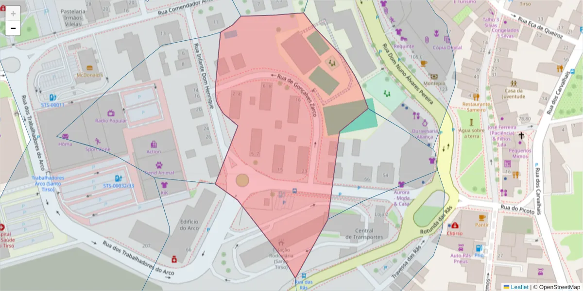 Mapa detalhado do código postal 4780-480 com limites, códigos postais vizinhos e agências dos correios