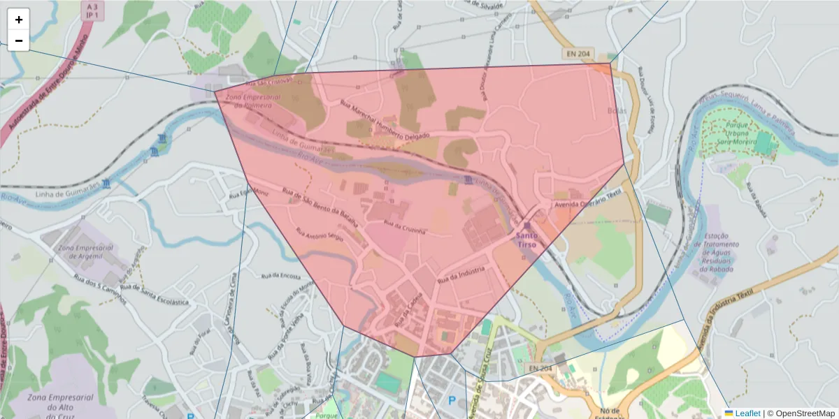Mapa detalhado do código postal 4780-481 com limites, códigos postais vizinhos e agências dos correios