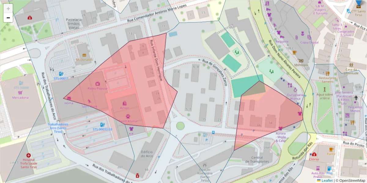 Mapa detalhado do código postal 4780-482 com limites, códigos postais vizinhos e agências dos correios