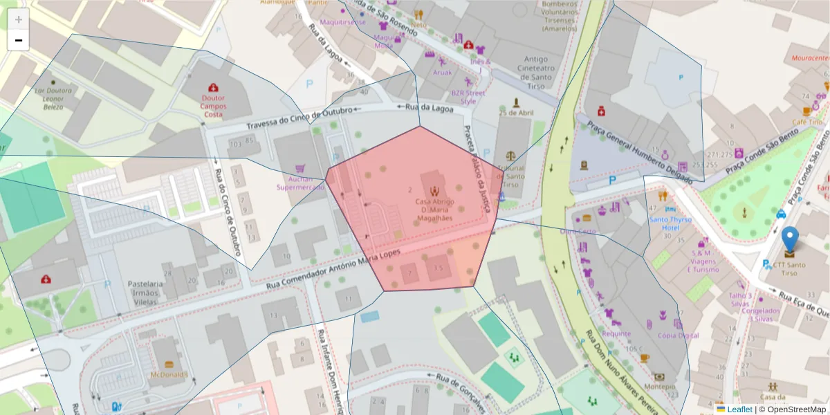 Mapa detalhado do código postal 4780-511 com limites, códigos postais vizinhos e agências dos correios
