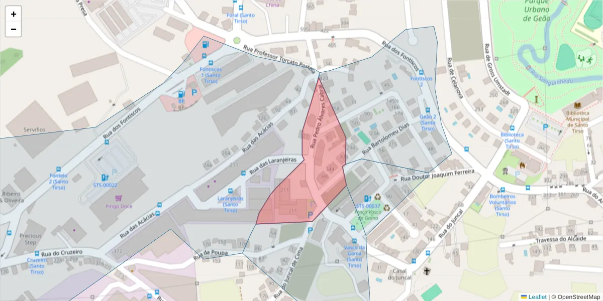 Mapa detalhado do código postal 4780-518 com limites, códigos postais vizinhos e agências dos correios