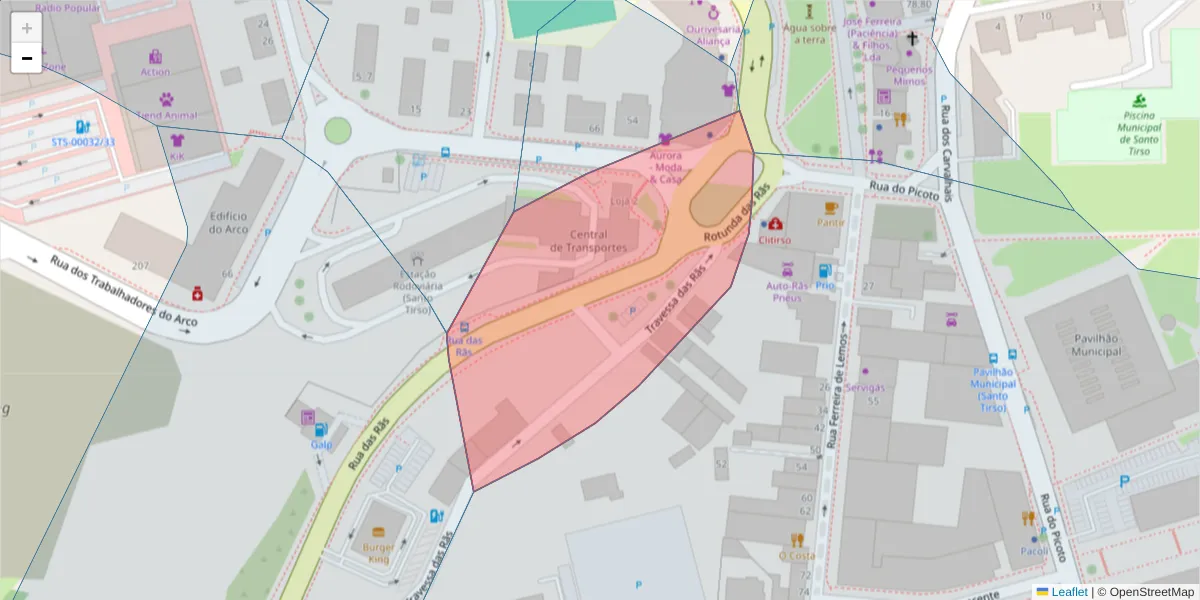Mapa detalhado do código postal 4780-536 com limites, códigos postais vizinhos e agências dos correios