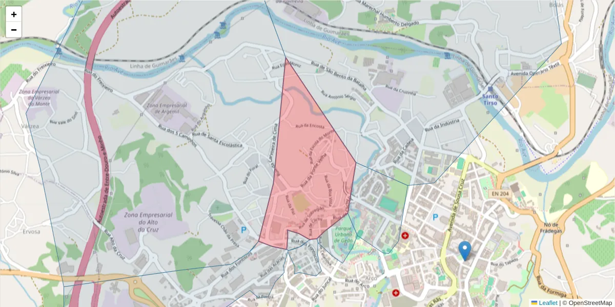Mapa detalhado do código postal 4780-551 com limites, códigos postais vizinhos e agências dos correios