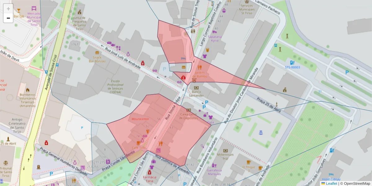Mapa detalhado do código postal 4780-554 com limites, códigos postais vizinhos e agências dos correios