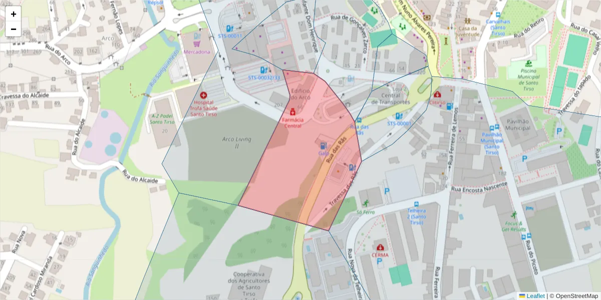 Mapa detalhado do código postal 4780-723 com limites, códigos postais vizinhos e agências dos correios