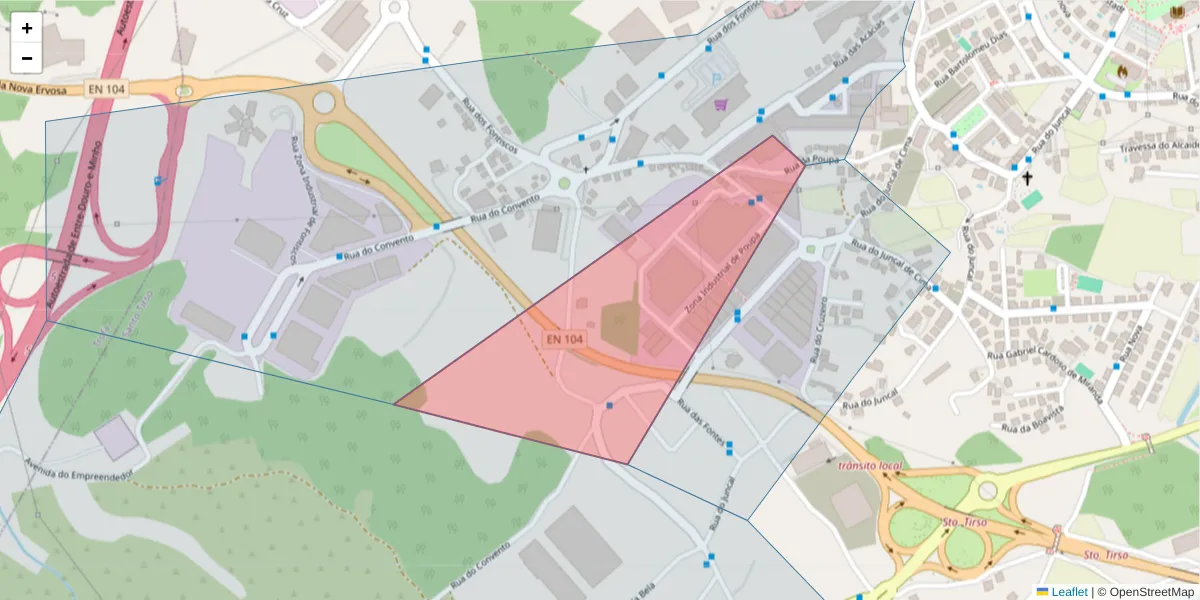 Mapa detalhado do código postal 4780-774 com limites, códigos postais vizinhos e agências dos correios