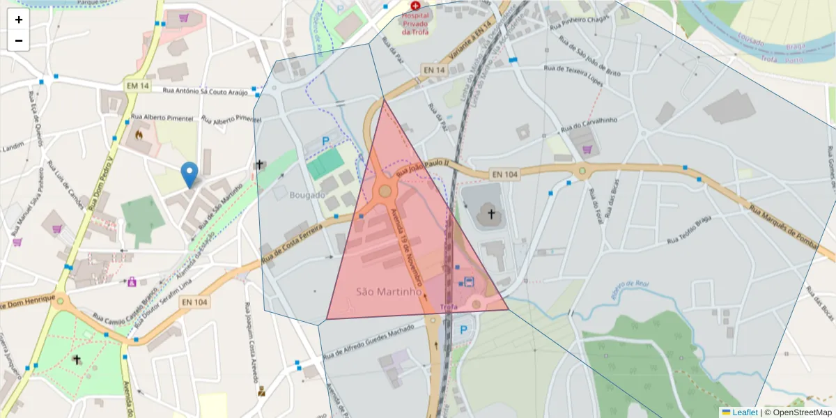 Mapa detalhado do código postal 4785-252 com limites, códigos postais vizinhos e agências dos correios