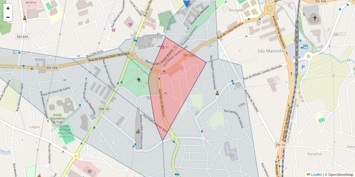 Mapa detalhado do código postal 4785-273 com limites, códigos postais vizinhos e agências dos correios