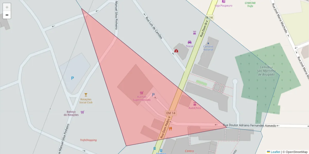 Mapa detalhado do código postal 4785-307 com limites, códigos postais vizinhos e agências dos correios