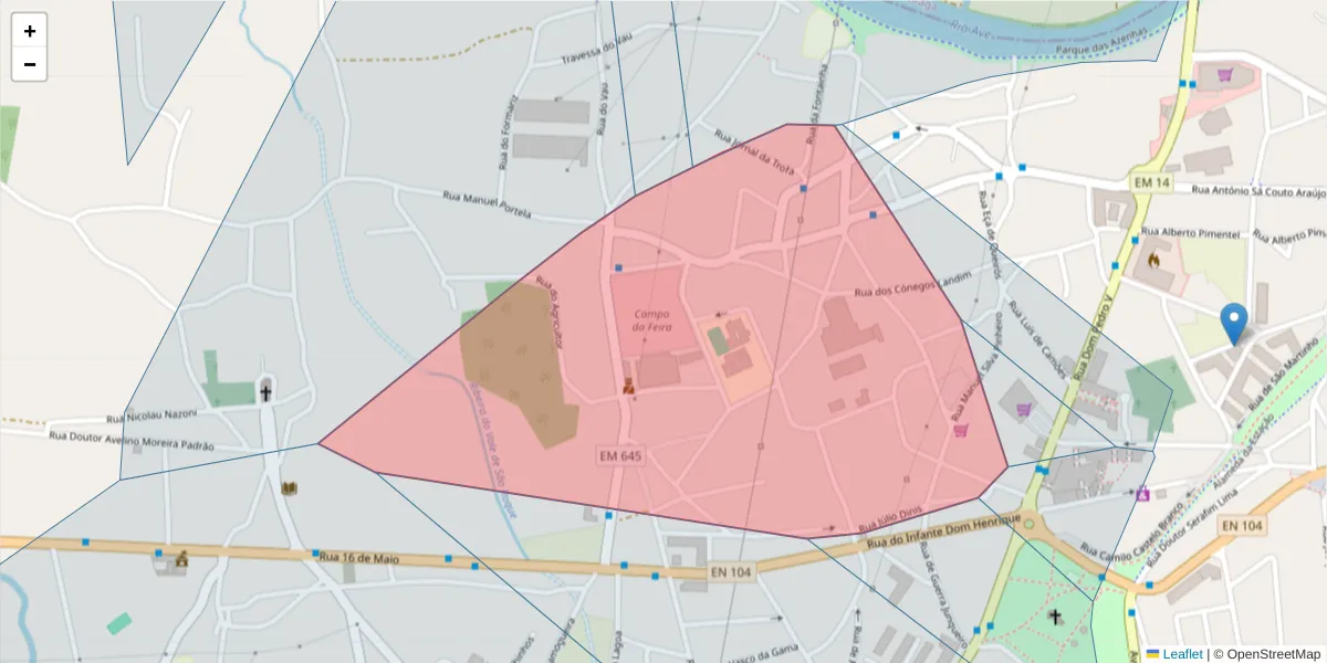 Mapa detalhado do código postal 4785-333 com limites, códigos postais vizinhos e agências dos correios