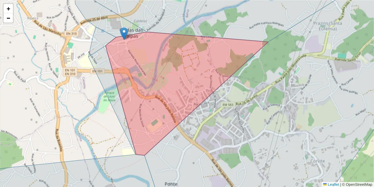 Mapa detalhado do código postal 4800-006 com limites, códigos postais vizinhos e agências dos correios