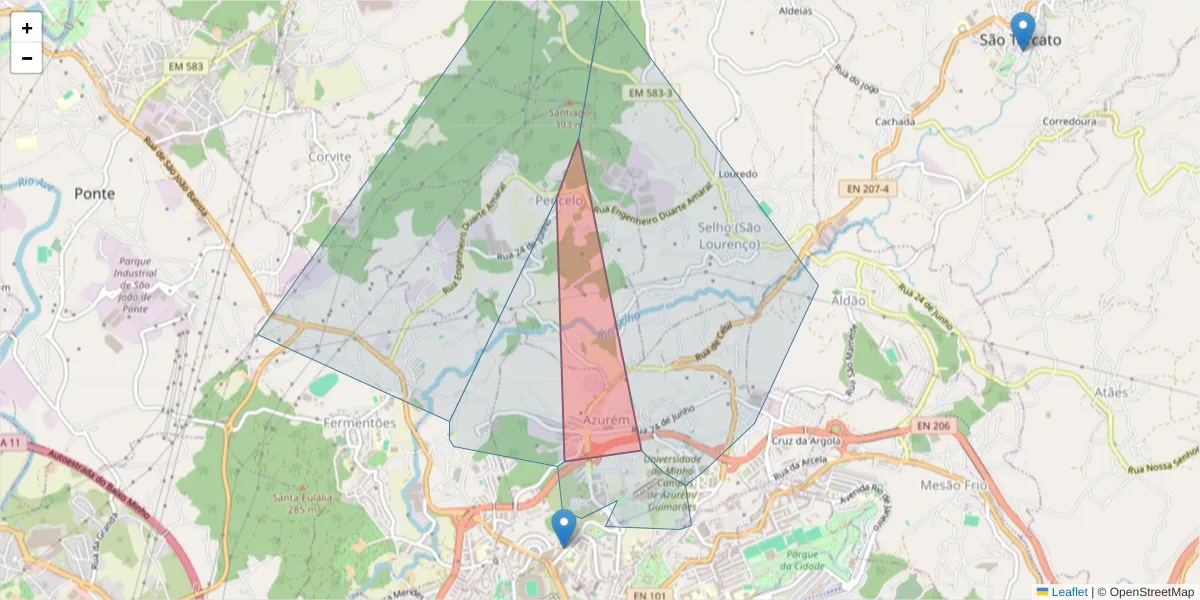 Mapa detalhado do código postal 4800-056 com limites, códigos postais vizinhos e agências dos correios