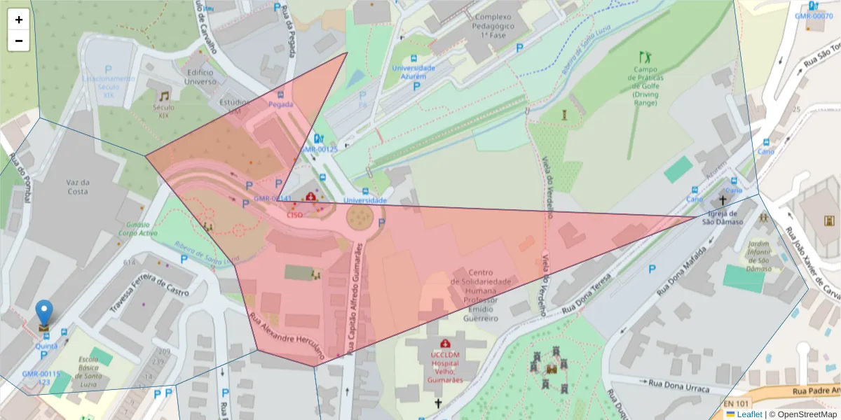 Mapa detalhado do código postal 4800-321 com limites, códigos postais vizinhos e agências dos correios