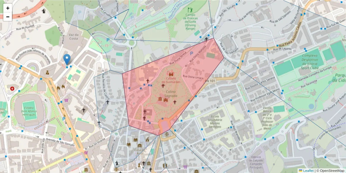 Mapa detalhado do código postal 4800-432 com limites, códigos postais vizinhos e agências dos correios