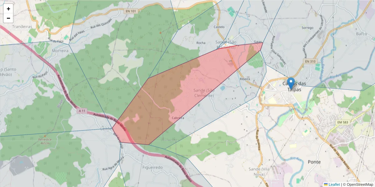 Mapa detalhado do código postal 4800-826 com limites, códigos postais vizinhos e agências dos correios