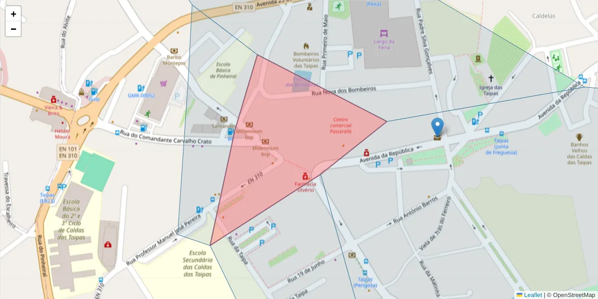 Mapa detalhado do código postal 4805-080 com limites, códigos postais vizinhos e agências dos correios