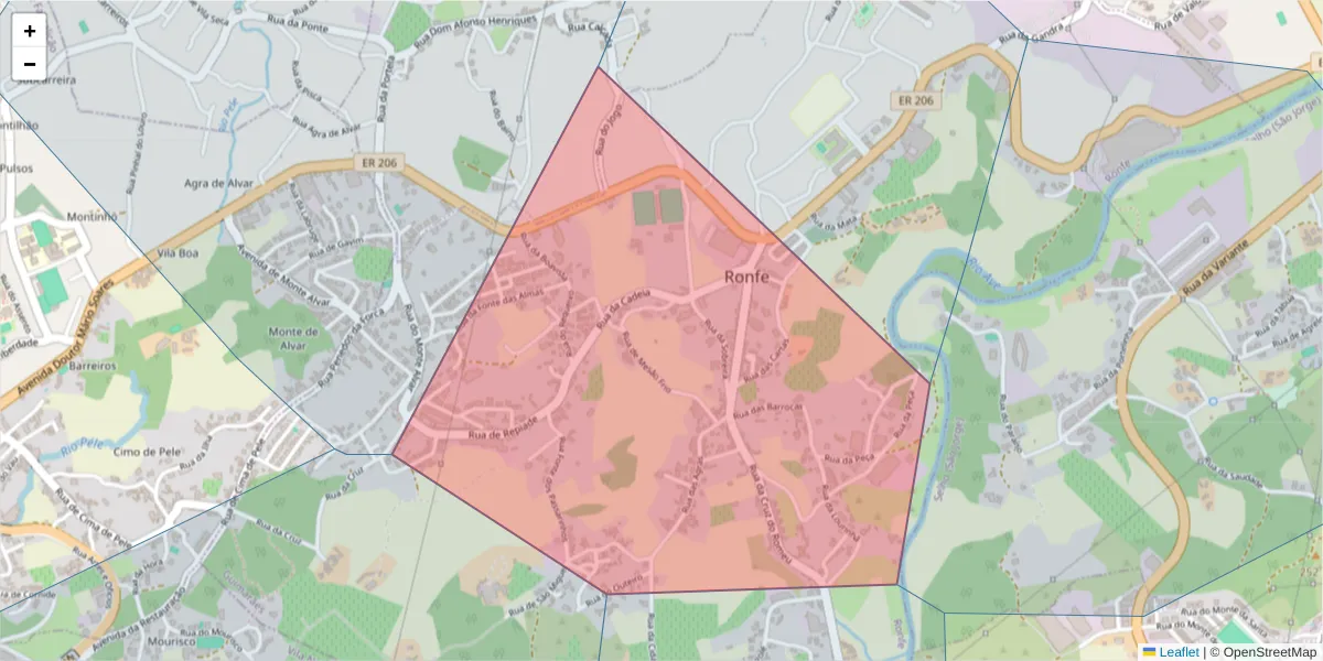 Mapa detalhado do código postal 4805-359 com limites, códigos postais vizinhos e agências dos correios