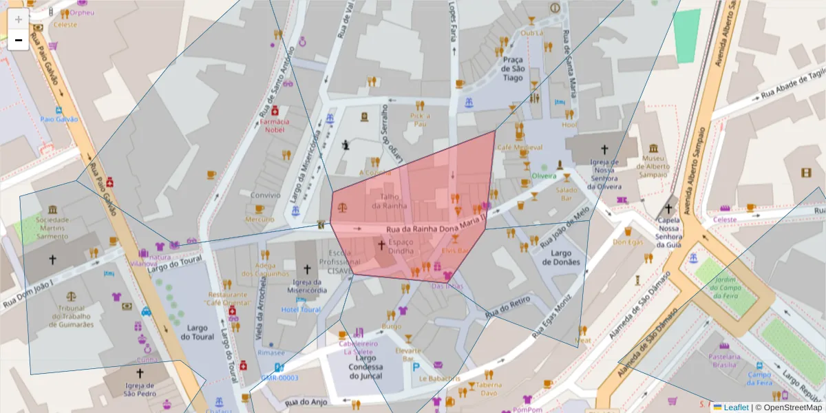 Mapa detalhado do código postal 4810-267 com limites, códigos postais vizinhos e agências dos correios