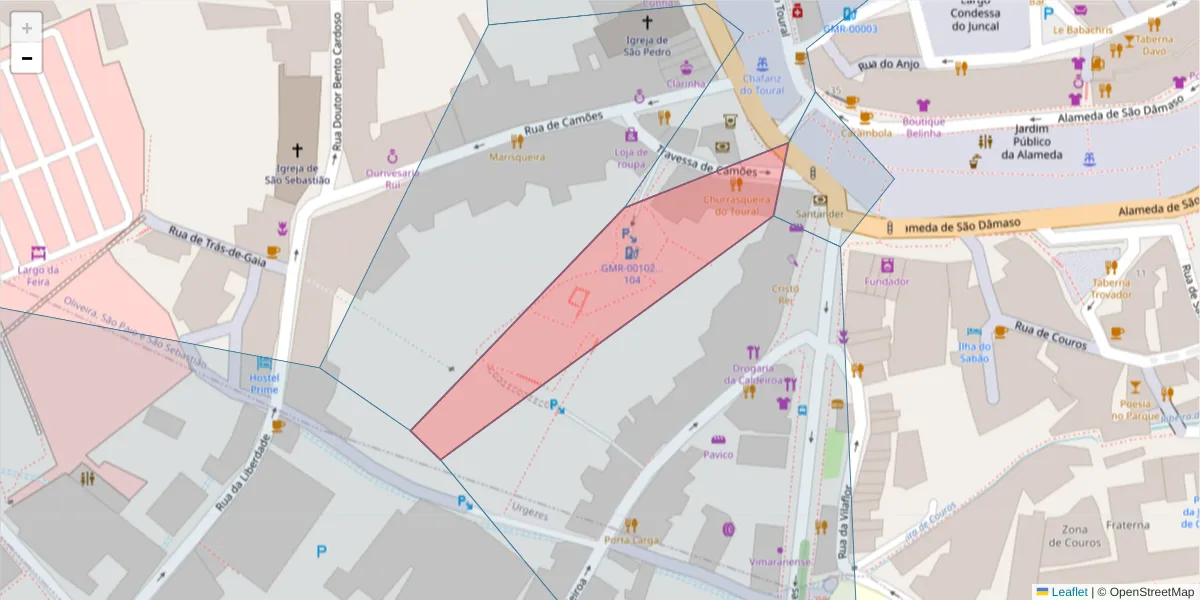 Mapa detalhado do código postal 4810-4248 com limites, códigos postais vizinhos e agências dos correios
