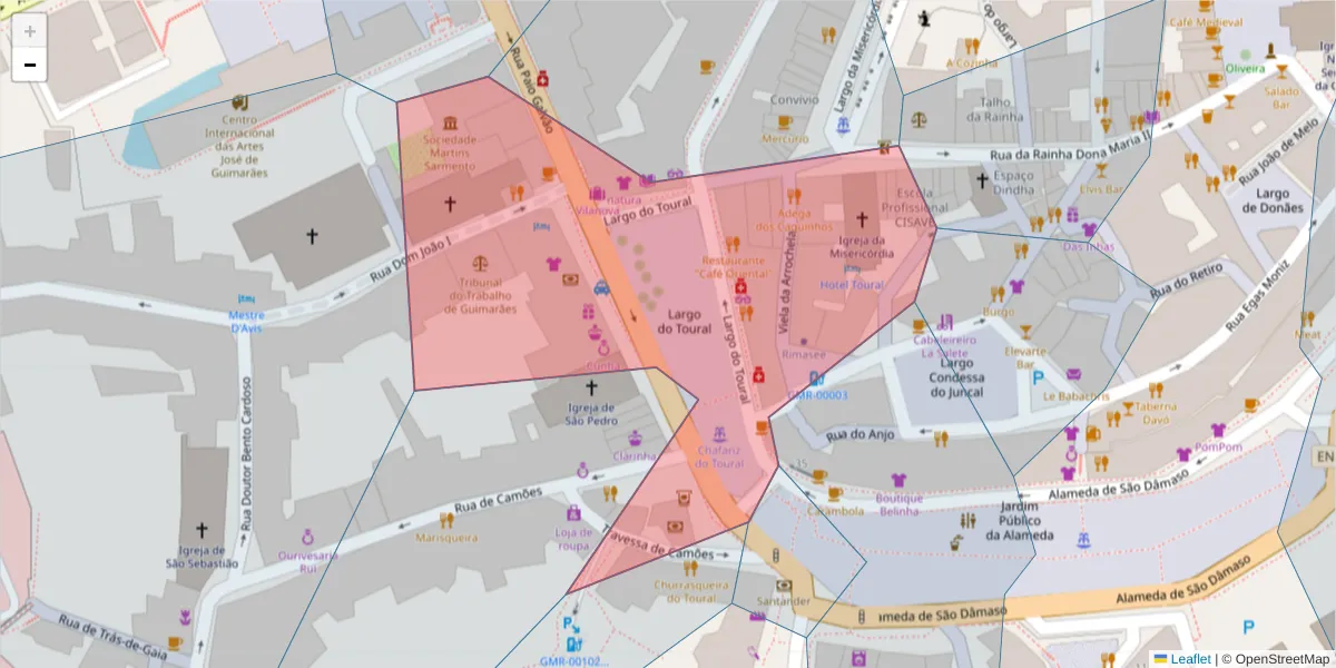 Mapa detalhado do código postal 4810-427 com limites, códigos postais vizinhos e agências dos correios