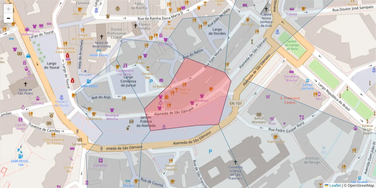 Mapa detalhado do código postal 4810-531 com limites, códigos postais vizinhos e agências dos correios