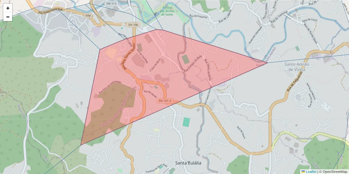Mapa detalhado do código postal 4815-430 com limites, códigos postais vizinhos e agências dos correios