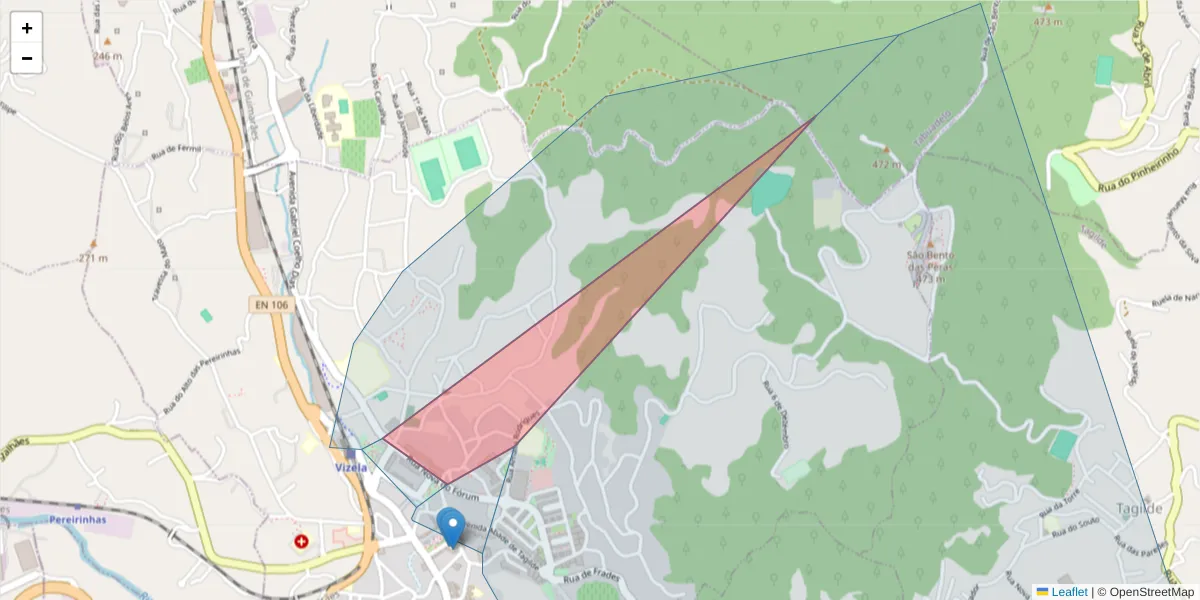 Mapa detalhado do código postal 4815-738 com limites, códigos postais vizinhos e agências dos correios