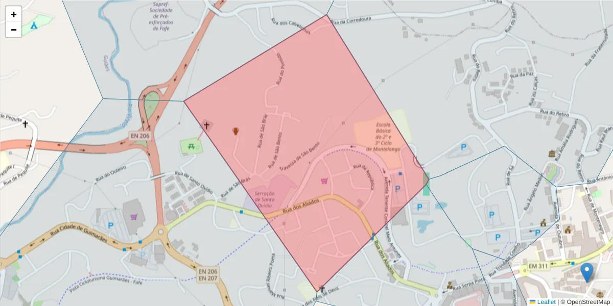 Mapa detalhado do código postal 4820-139 com limites, códigos postais vizinhos e agências dos correios