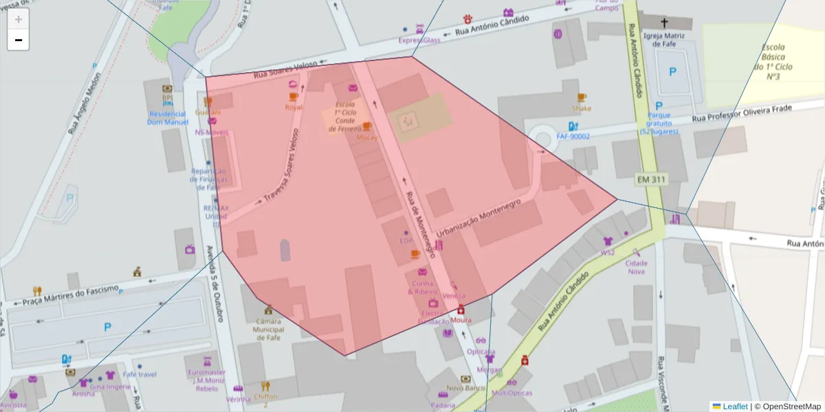 Mapa detalhado do código postal 4820-280 com limites, códigos postais vizinhos e agências dos correios