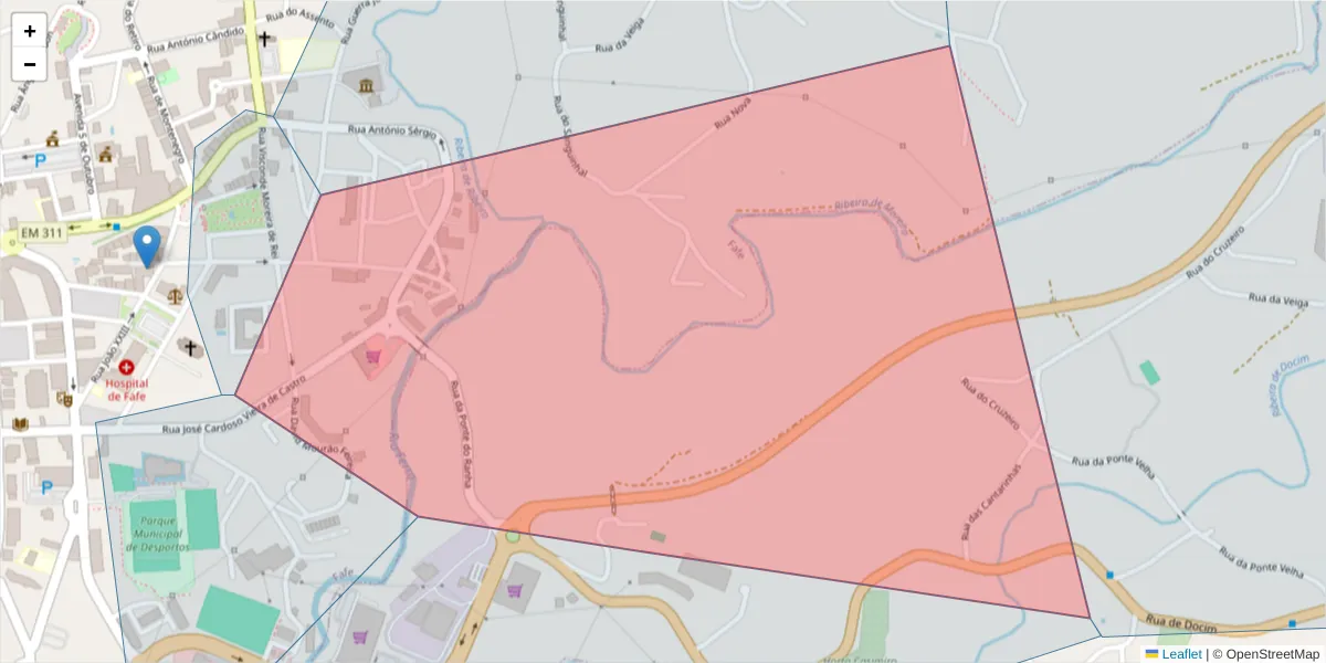 Mapa detalhado do código postal 4820-314 com limites, códigos postais vizinhos e agências dos correios